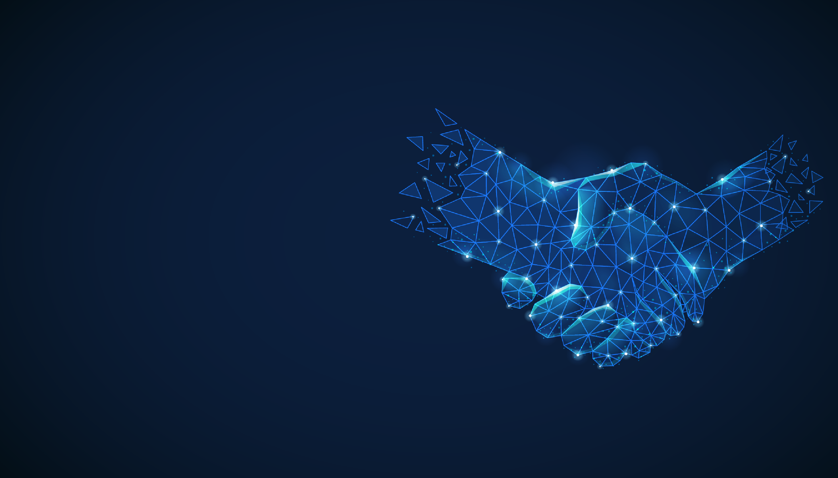 Low poly illustration depicting a handshake in the context of RPA and robotic process automation.
