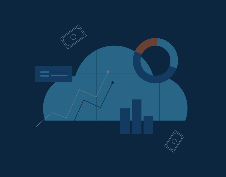 An image filled with elements depicting, tariffs, stats and a cloud
