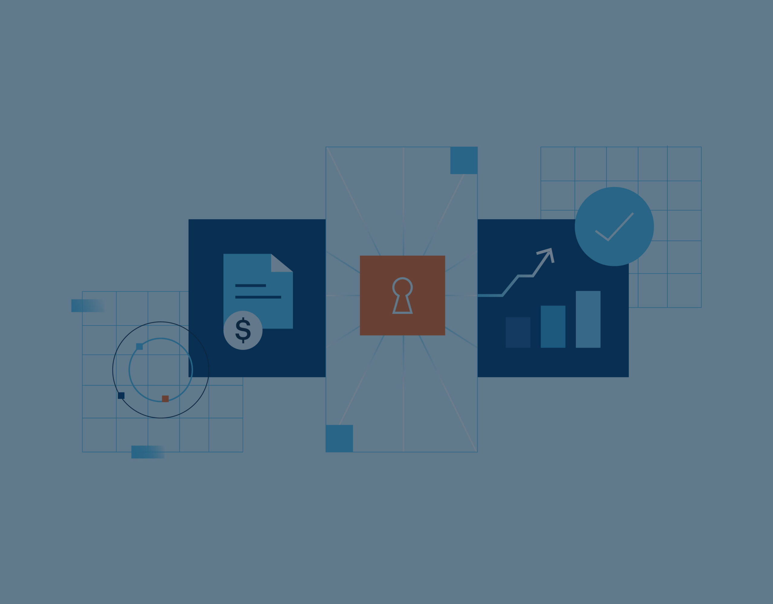 Illustration representing financial documents, automation, and analytics