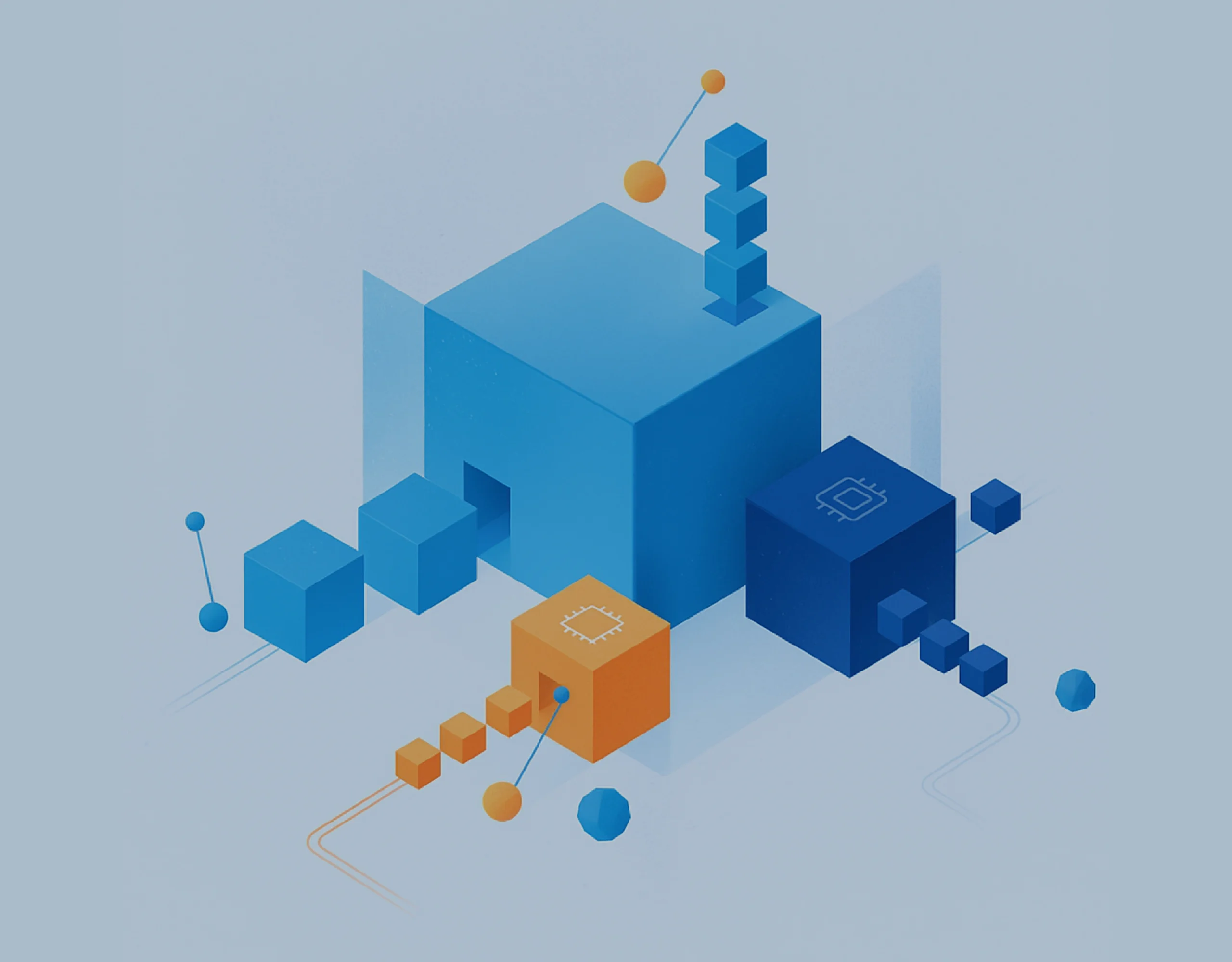 3D blue and orange cubes representing digital transformation