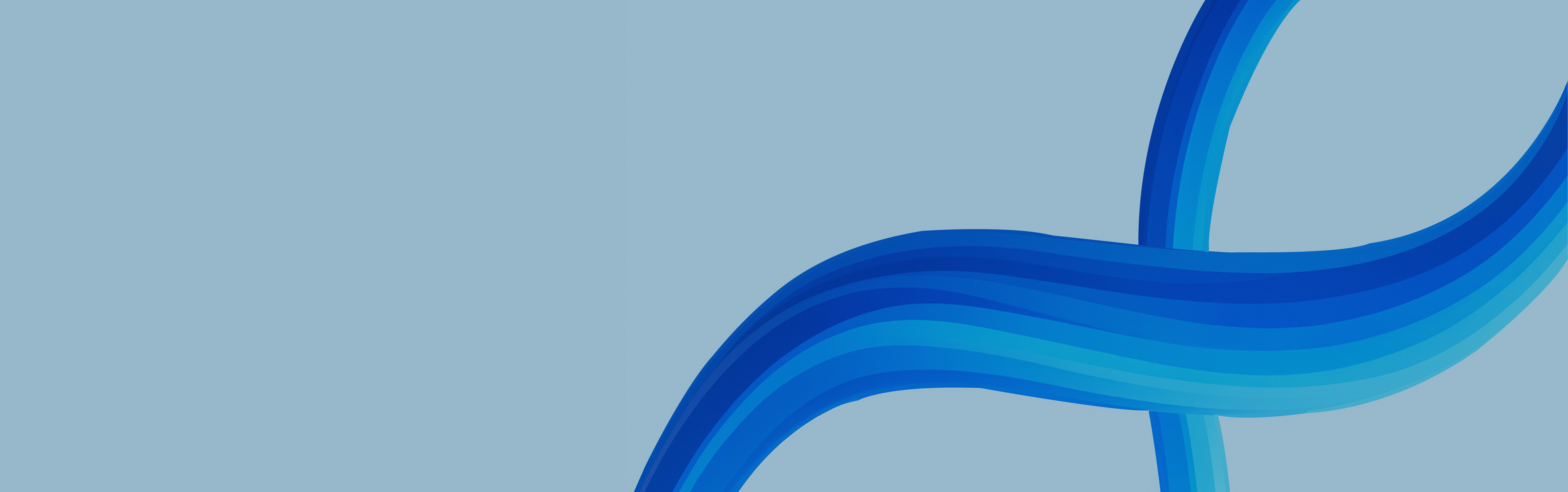 Curved blue gradient ribbon on a light blue background, symbolizing flow or continuity
