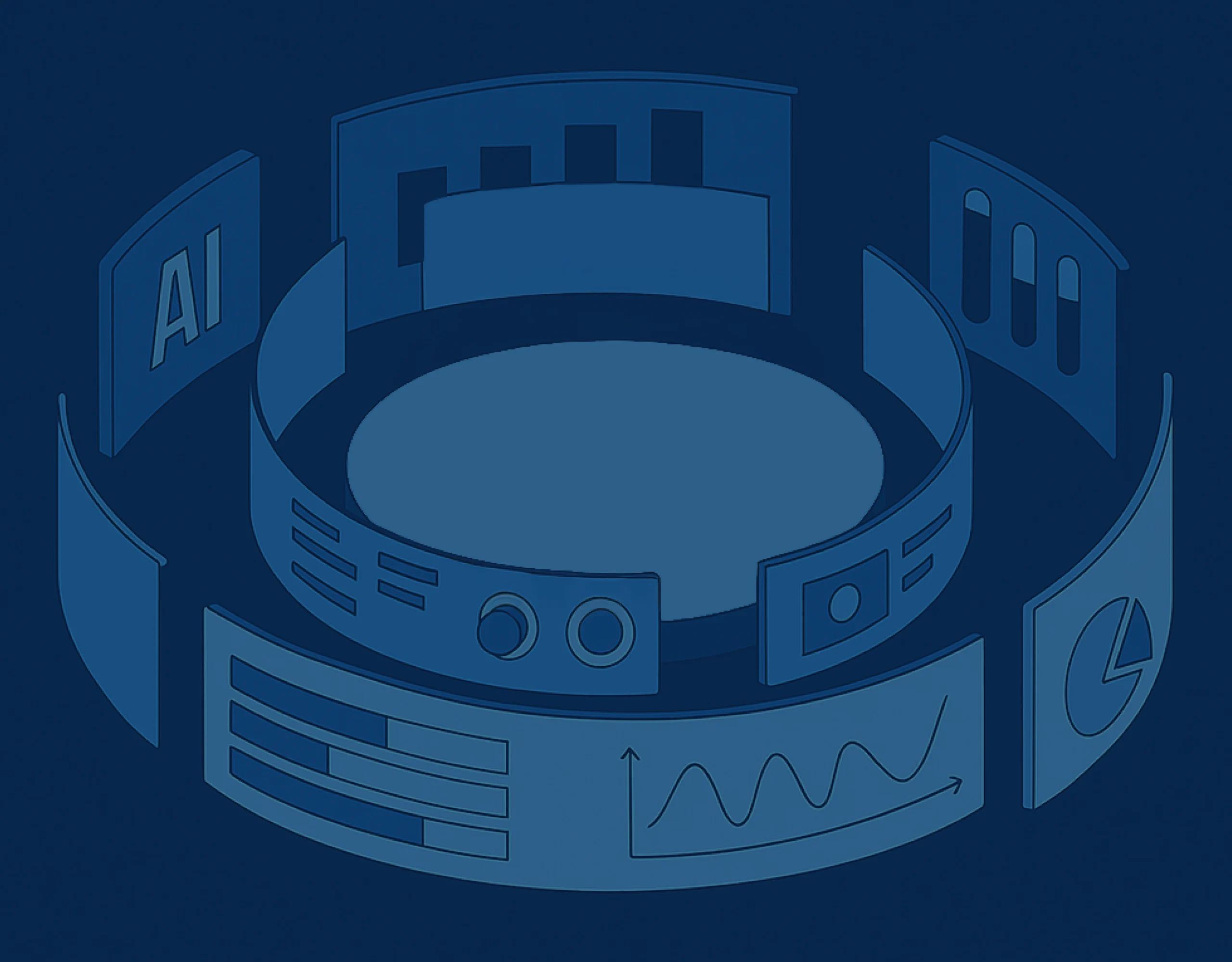 AI dashboard with charts representing data governance and AI