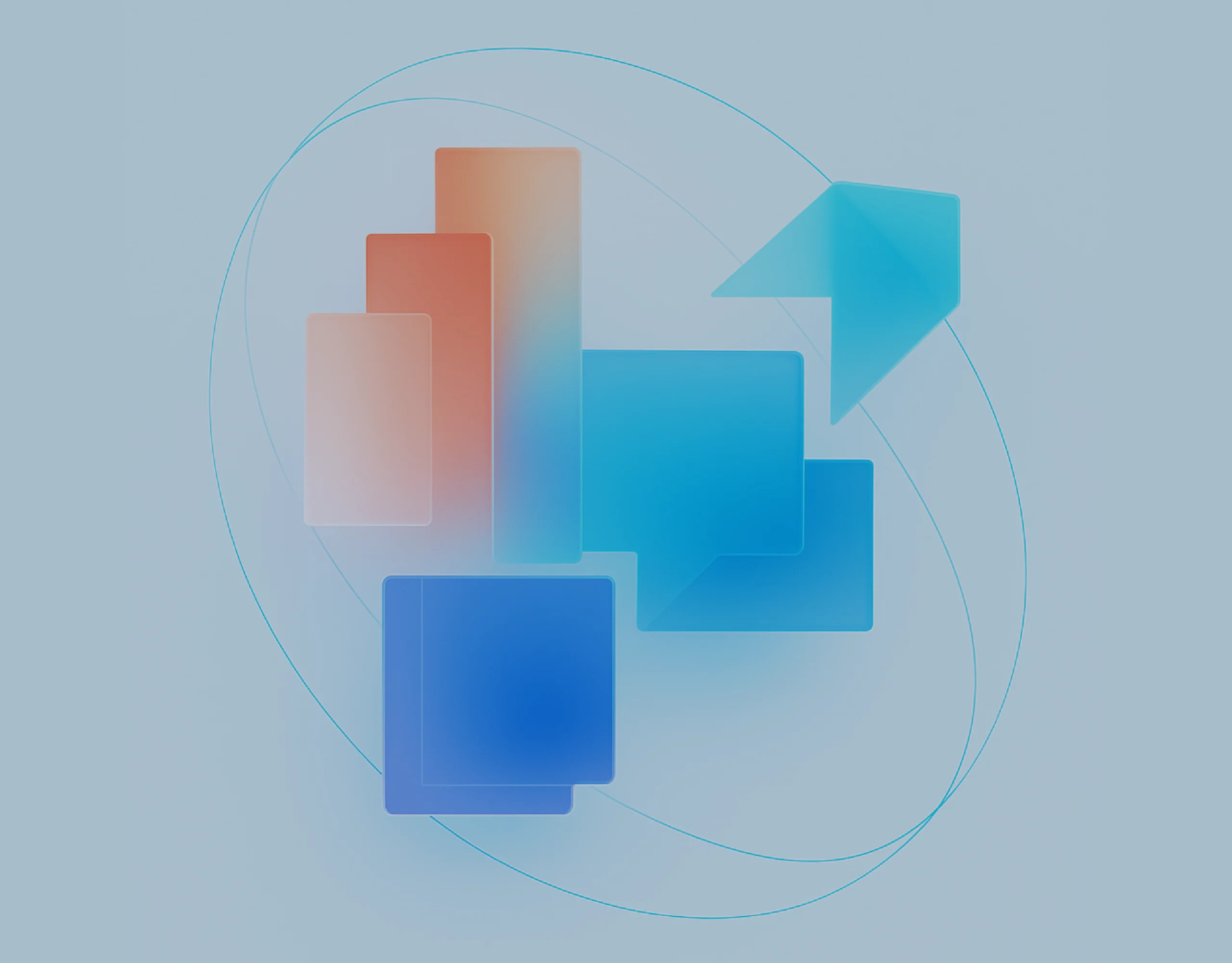 Abstract interface elements and arrows representing low code automation