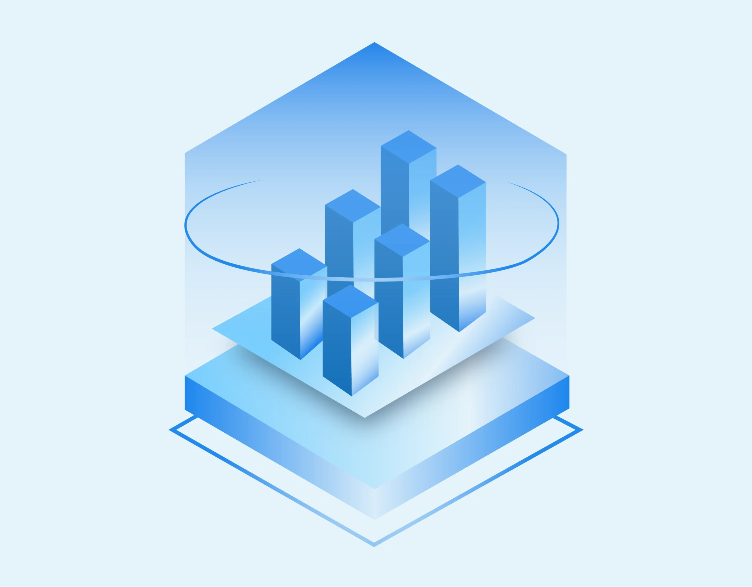 3D bar chart illustration in blue tones, representing data managed services.