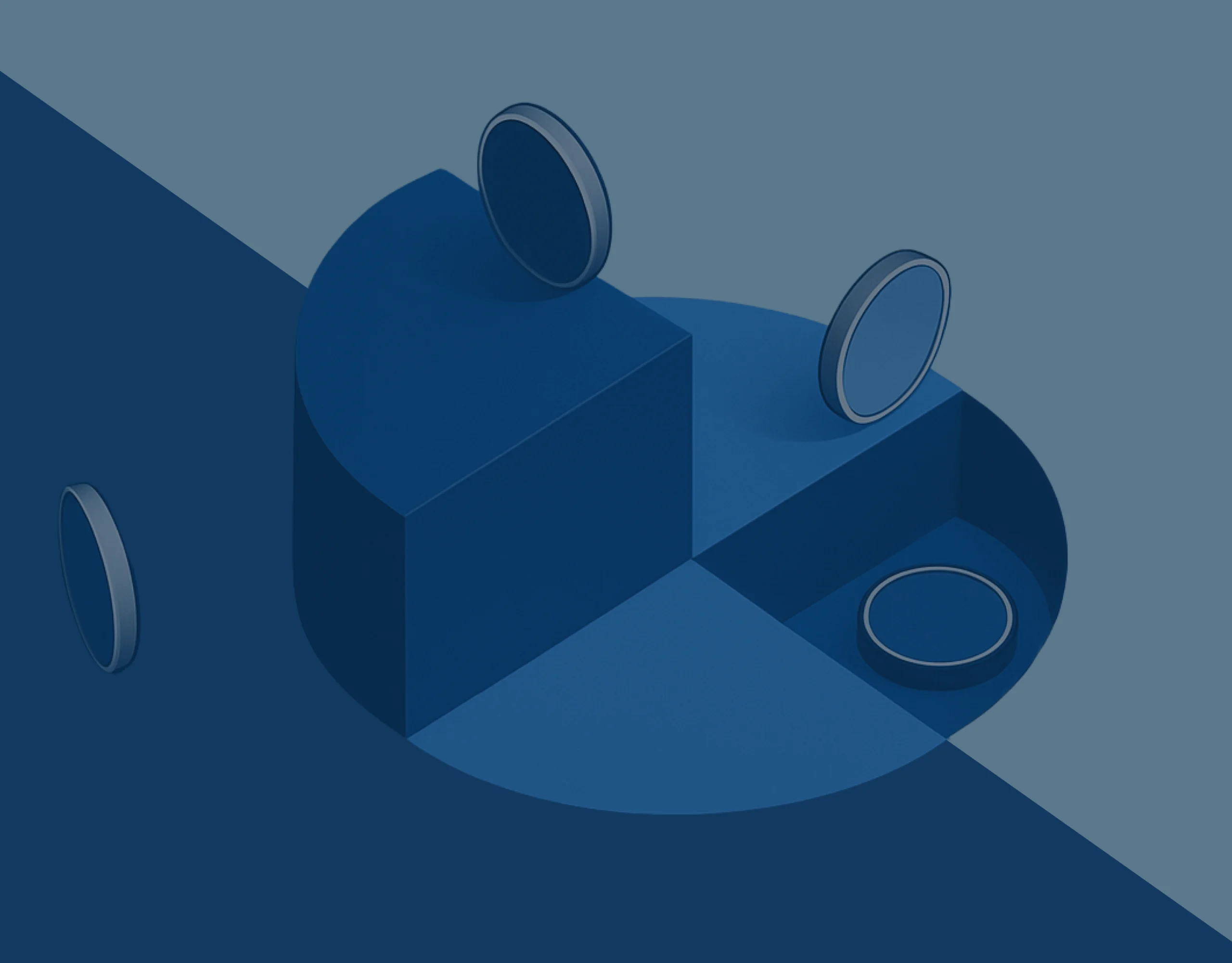 pie chart illustration with floating disks, symbolizing automation test coverage.
