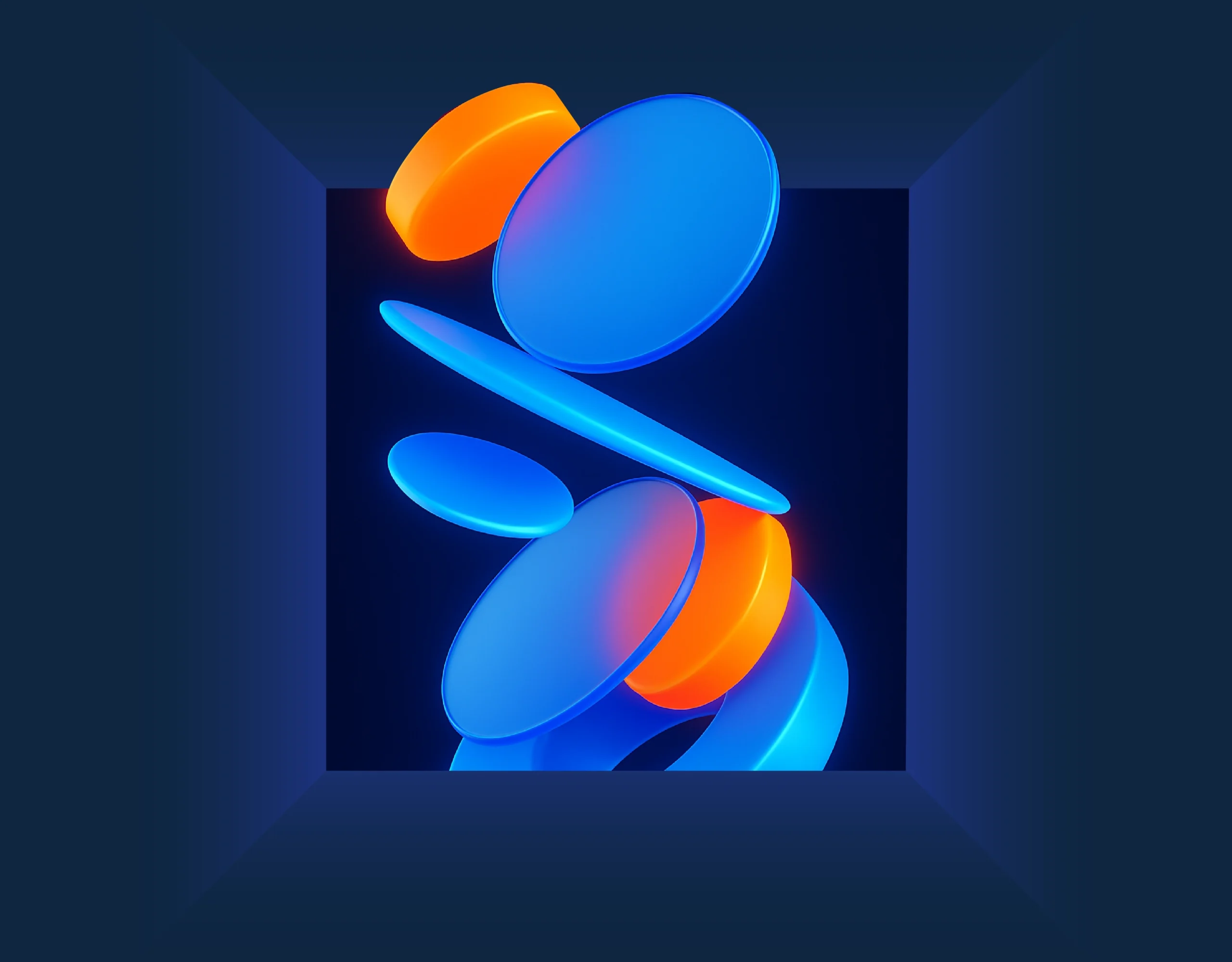 Abstract 3D blue and orange shapes symbolizing the role of a Fractional CIO