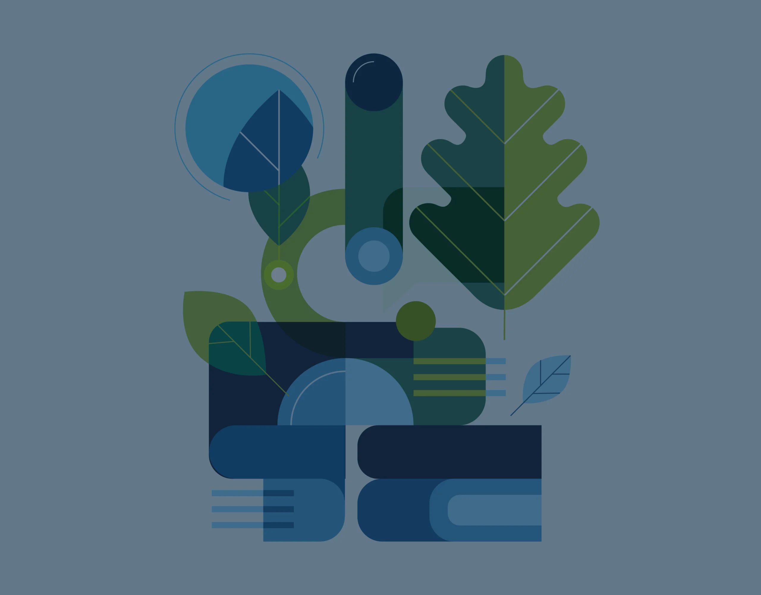 Illustration of leaves and geometric shapes symbolizing enterprise sustainability in the age of AI.