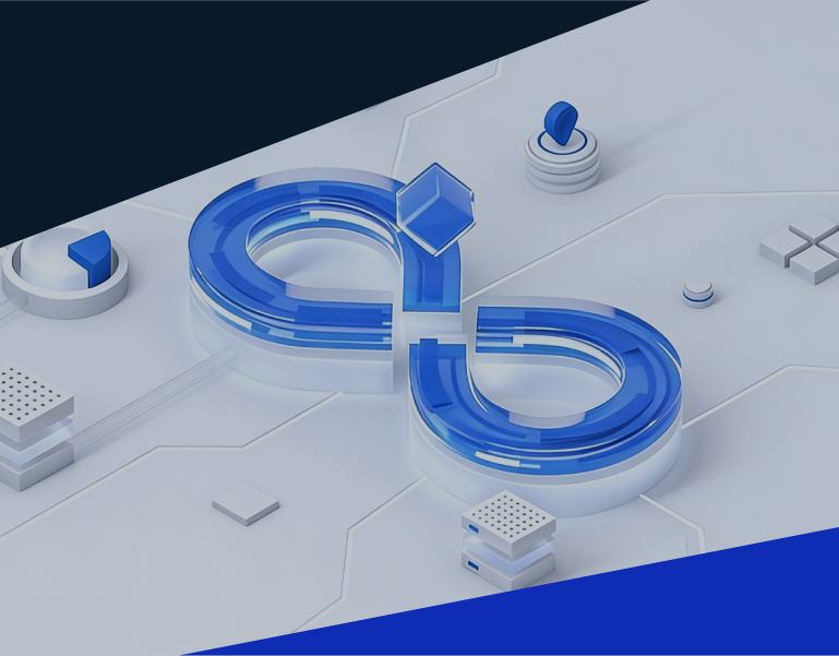 Abstract 3D blue loop symbol representing continuous ERP testing and quality assurance automation